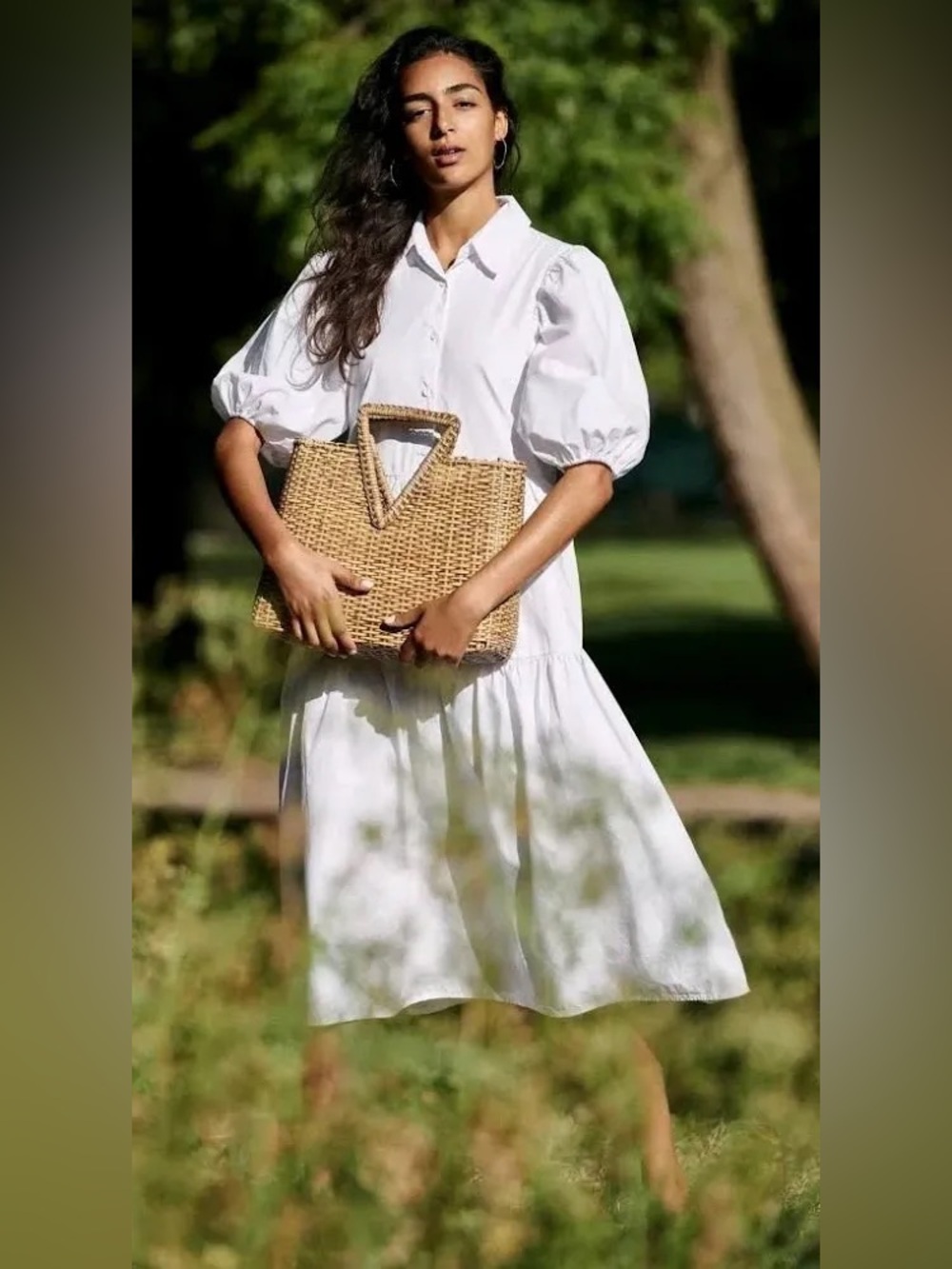 Anthropologie amadi Tiered Midi Shirtdress white coquette cottage core small